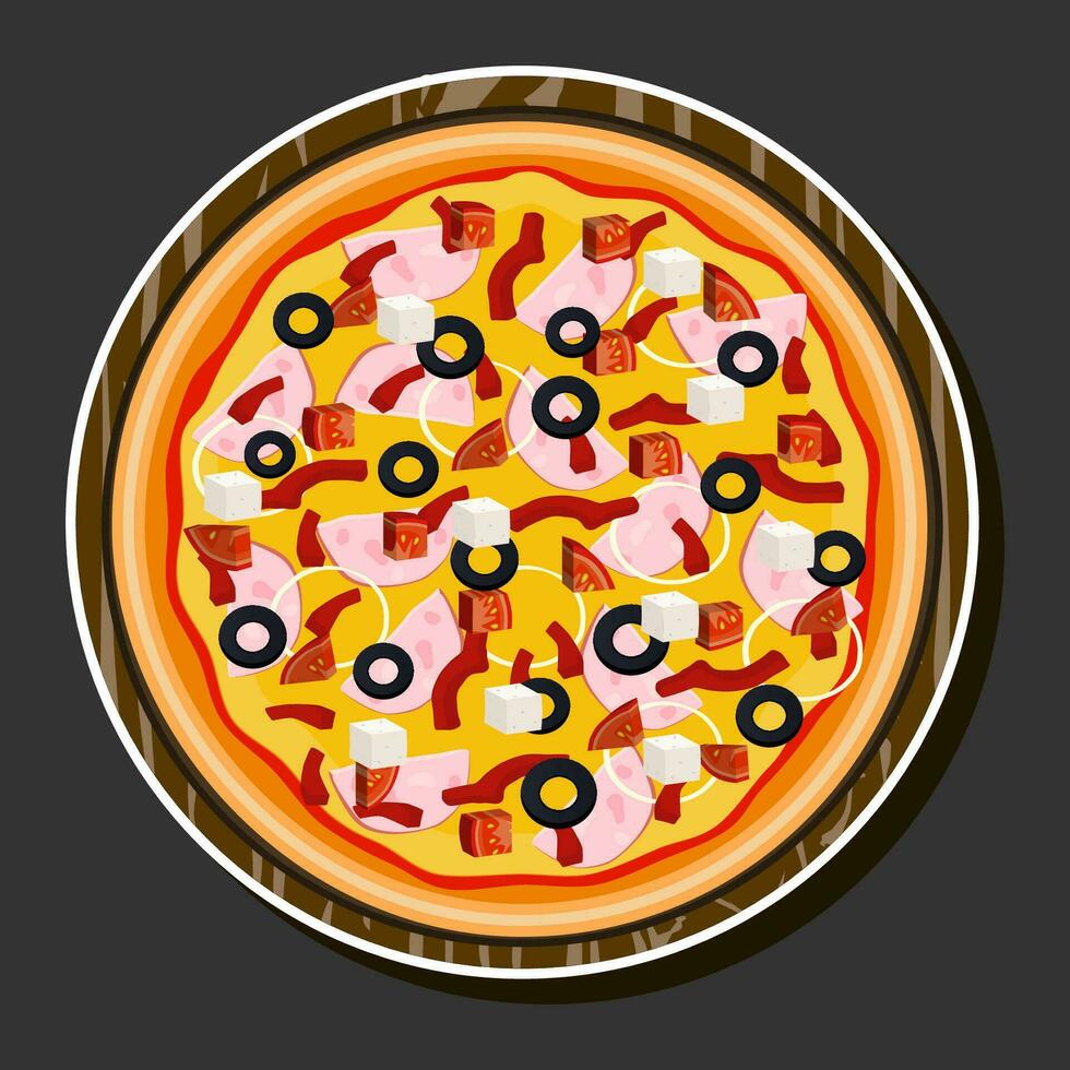 ilustración en tema grande caliente sabroso Pizza a pizzería menú vector