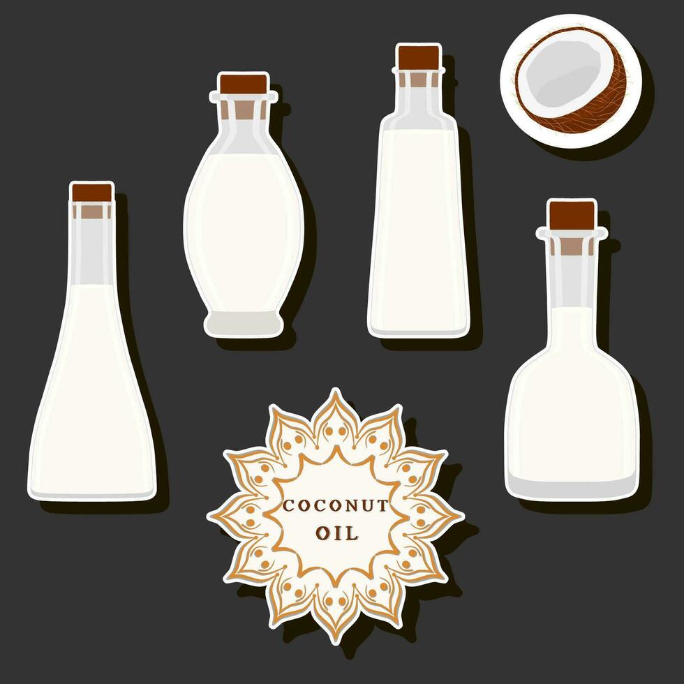 ilustración en tema grande conjunto diferente tipos líquido aceite, botella varios Talla vector
