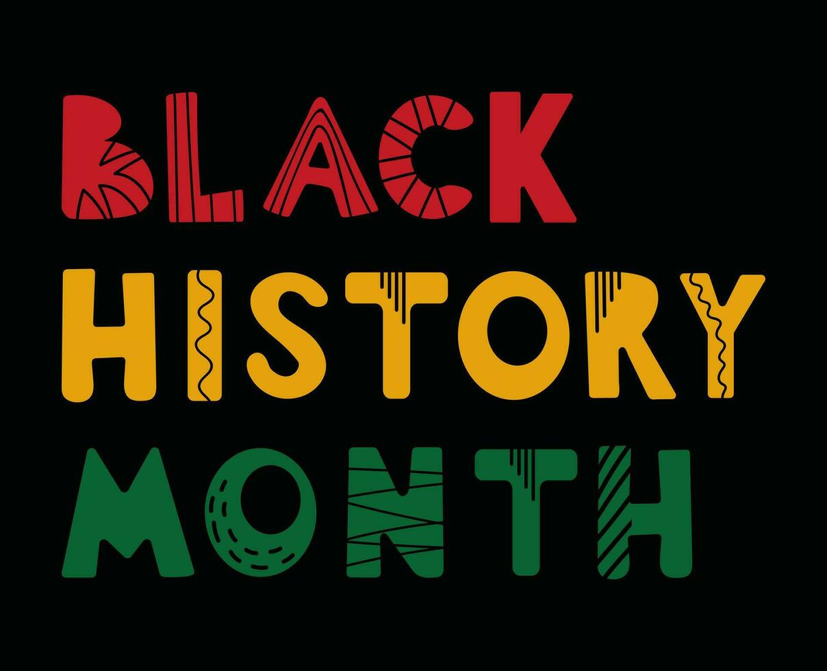 Black History Month. Hand drawn vector illustration. Lettering with ethnic abstract pattern. African American. February. The concept of the struggle for equality.