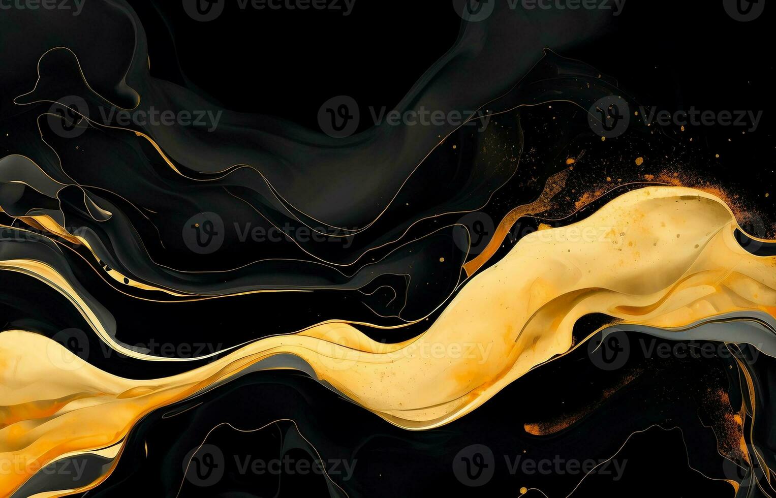 AI generated Black and gold abstract background with marble imitation. photo