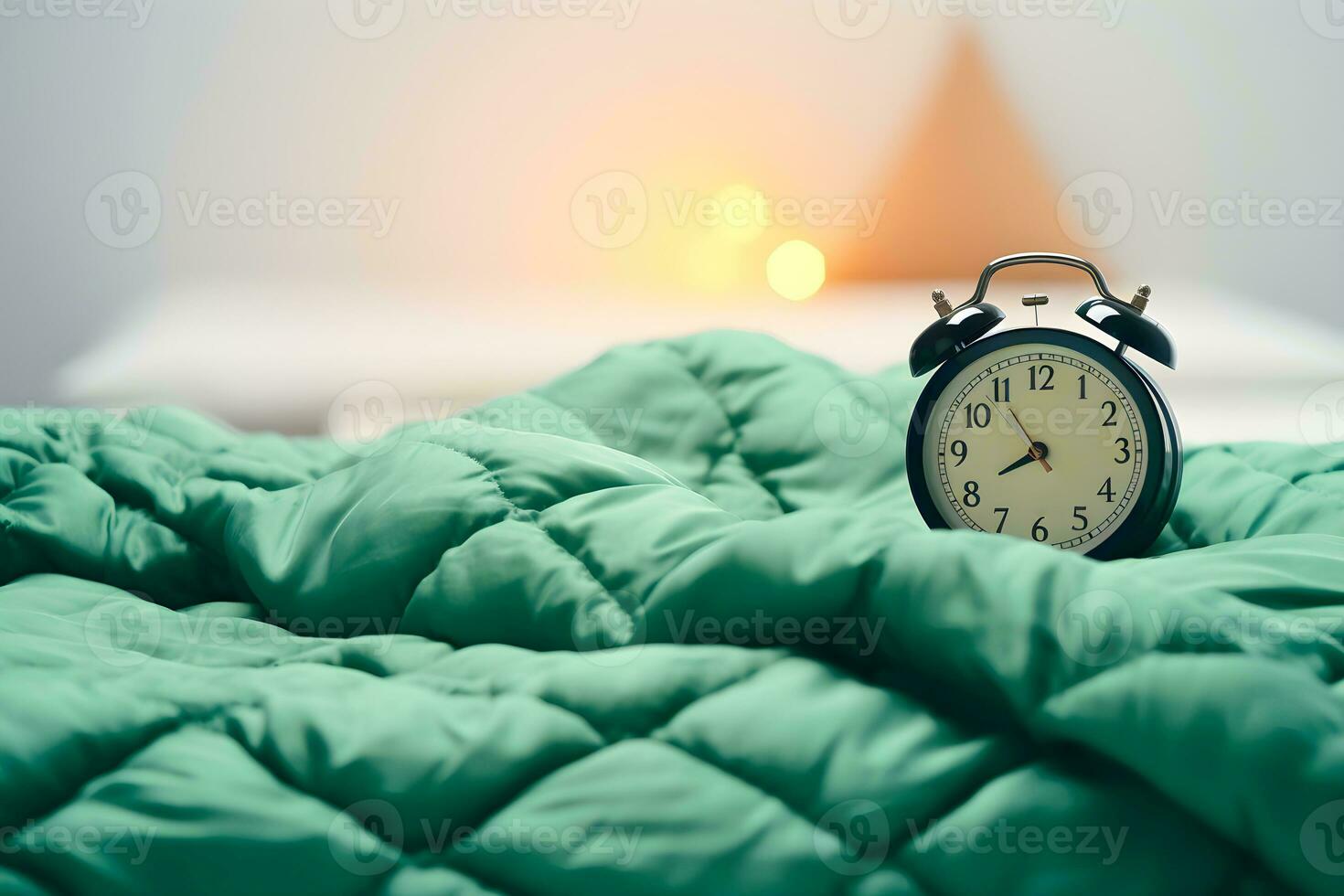 AI generated A mechanical clock on a green blanket. photo