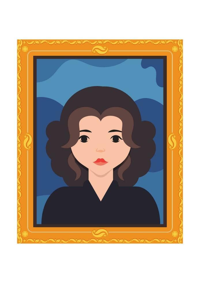 Art painting with portrait of a woman in flat style vector