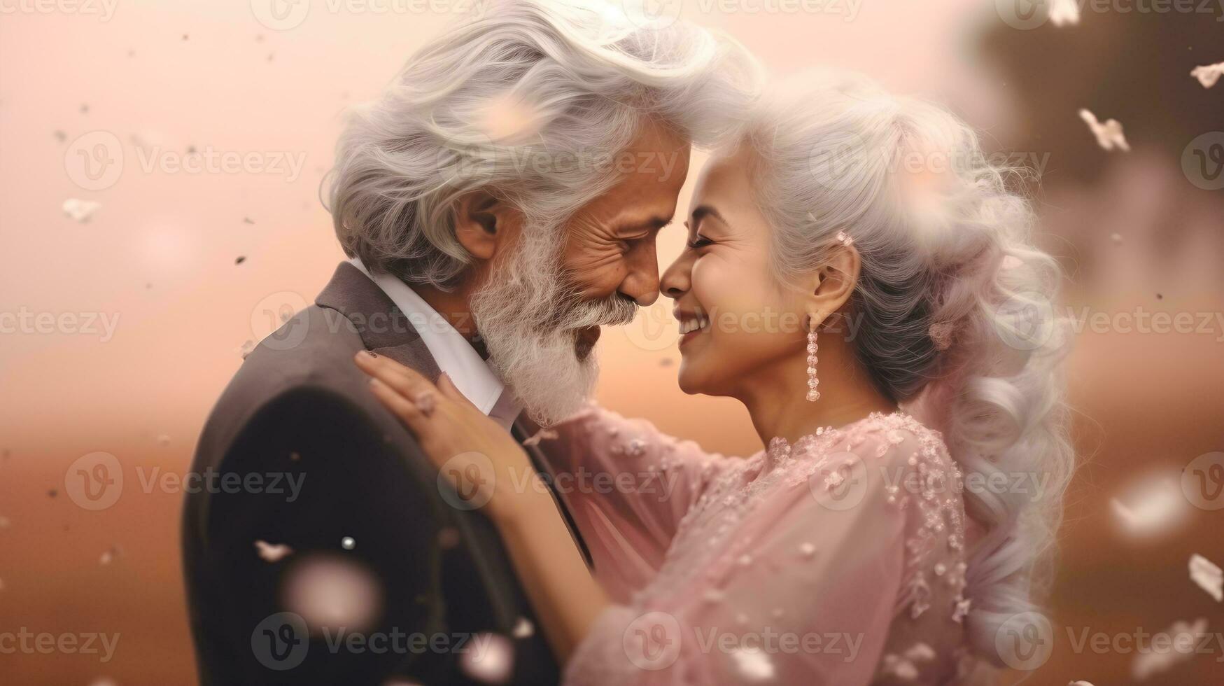 AI generated Old couple. A feeling of love and happiness. photo