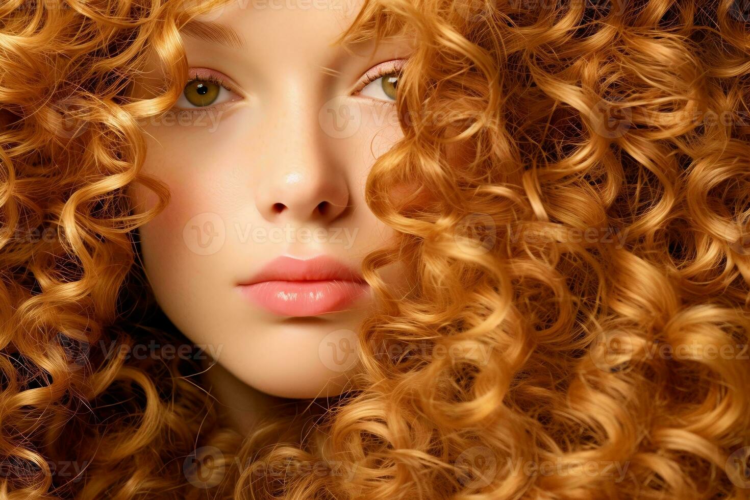 AI generated Portrait of a young woman with beautiful curls. photo