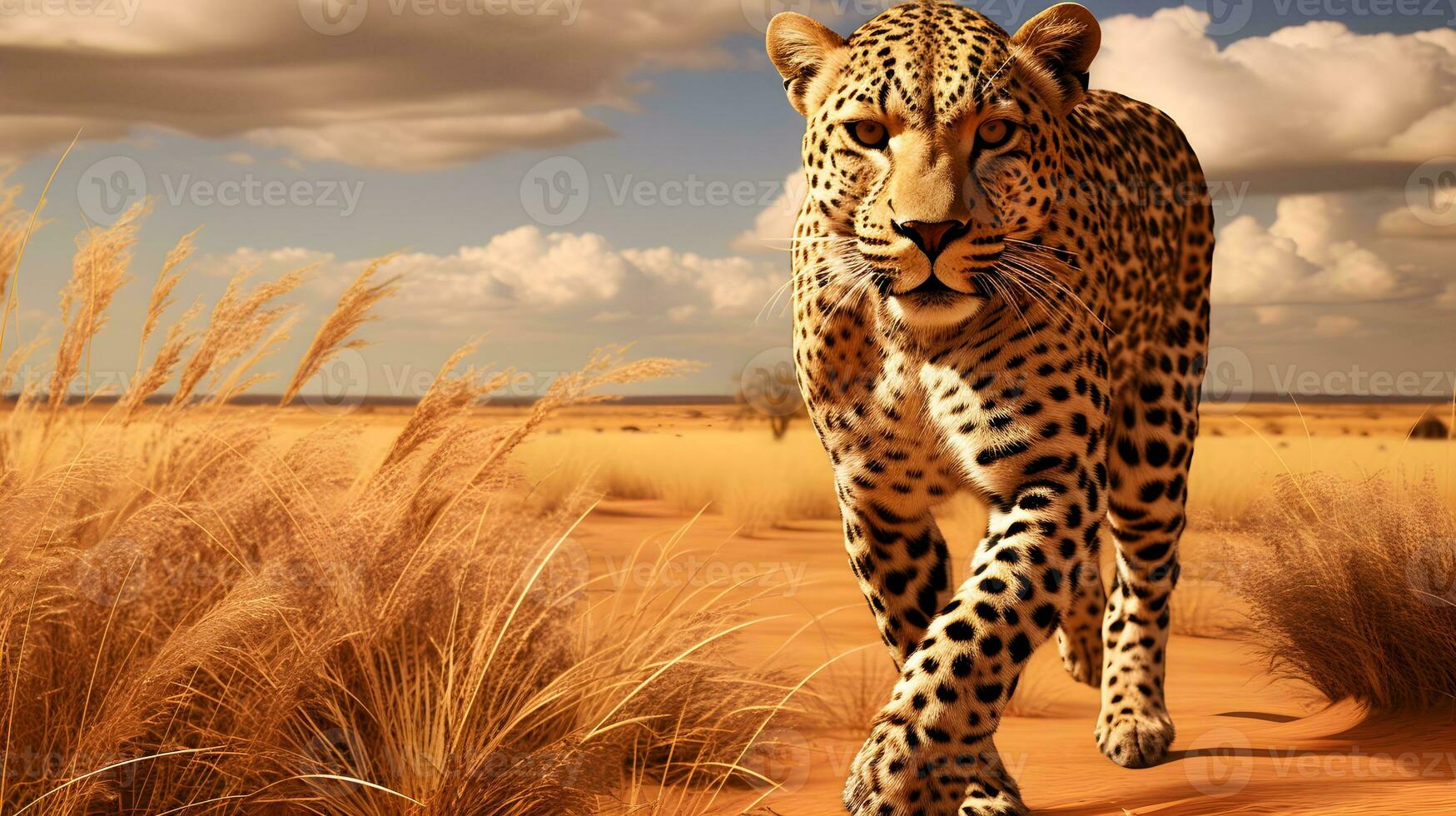 AI generated A leopard hunts its prey. photo