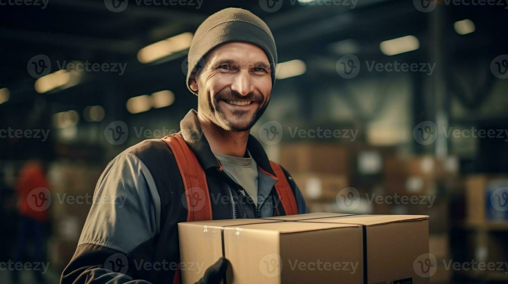 AI generated A warehouse worker sorts parcels. Delivery service. photo