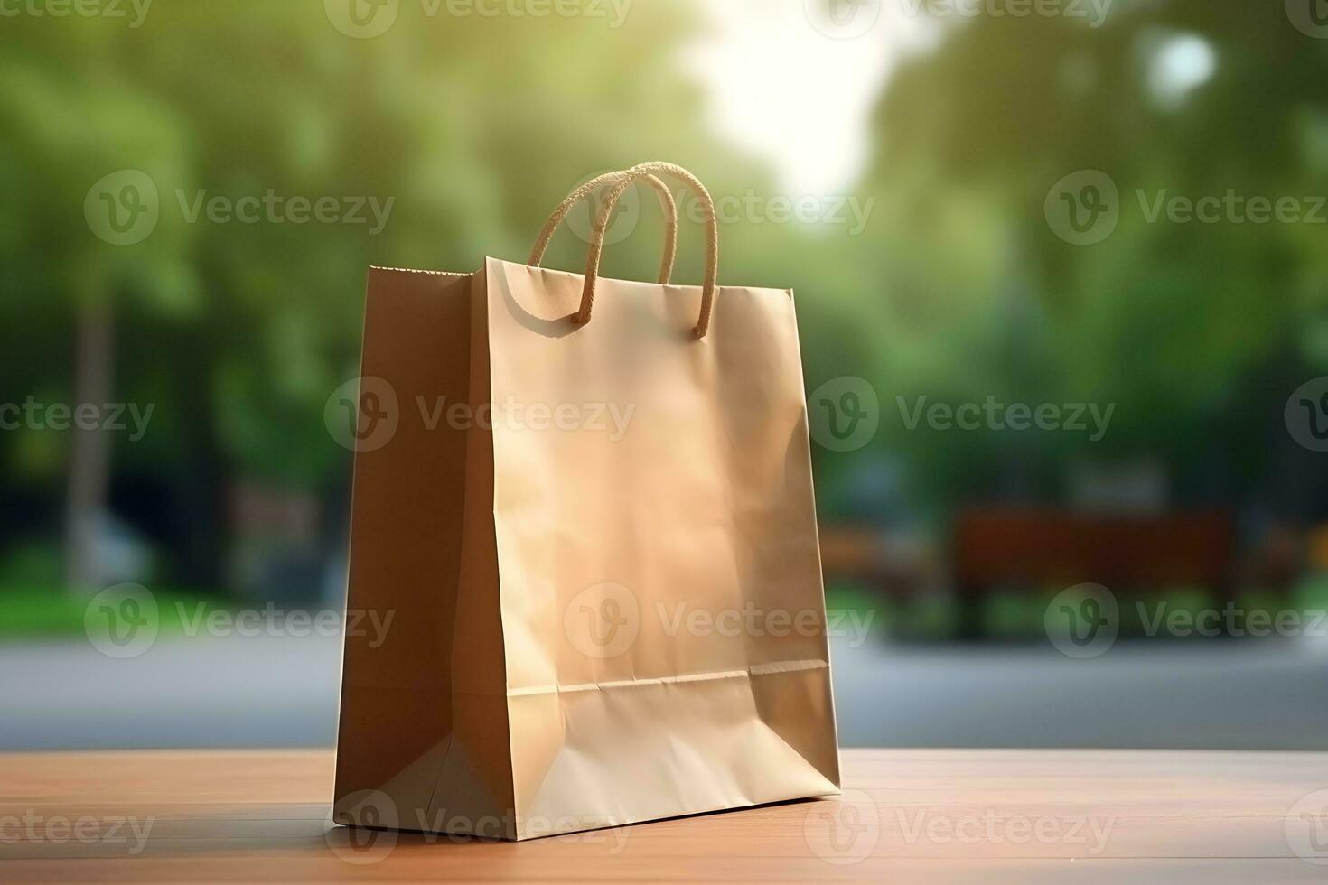 AI generated Paper bag on the background of the street. photo