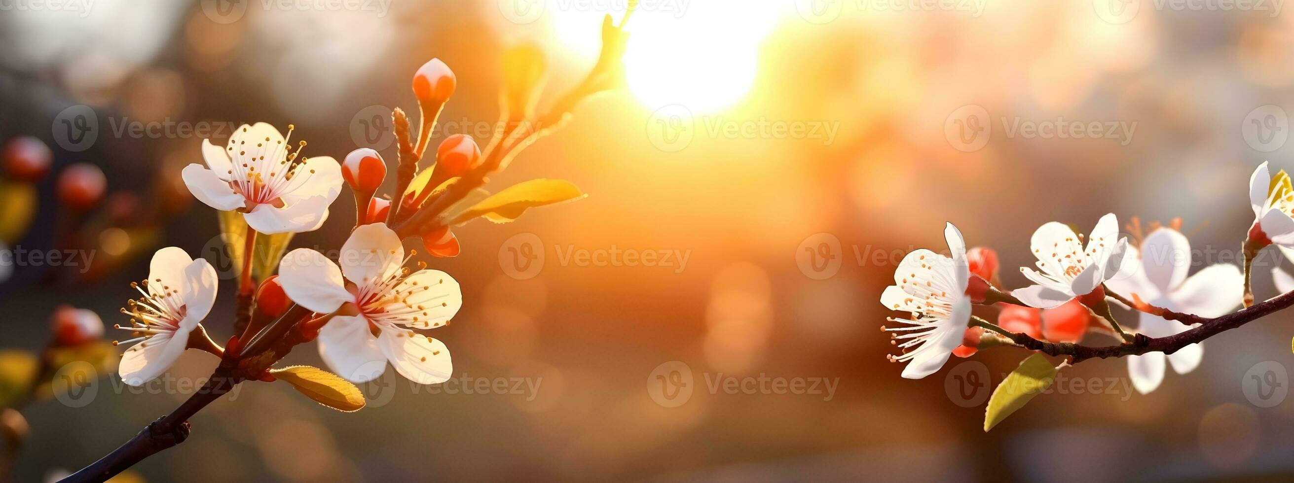 AI generated Beautiful spring background with cherry blossoms, banner photo