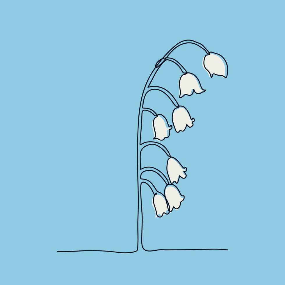 The lily of the valley flower is hand-drawn in a minimalist style, in the technique of a single line, a monoline. The symbol of cosmetics, the logo of a beauty salon. Vector illustration