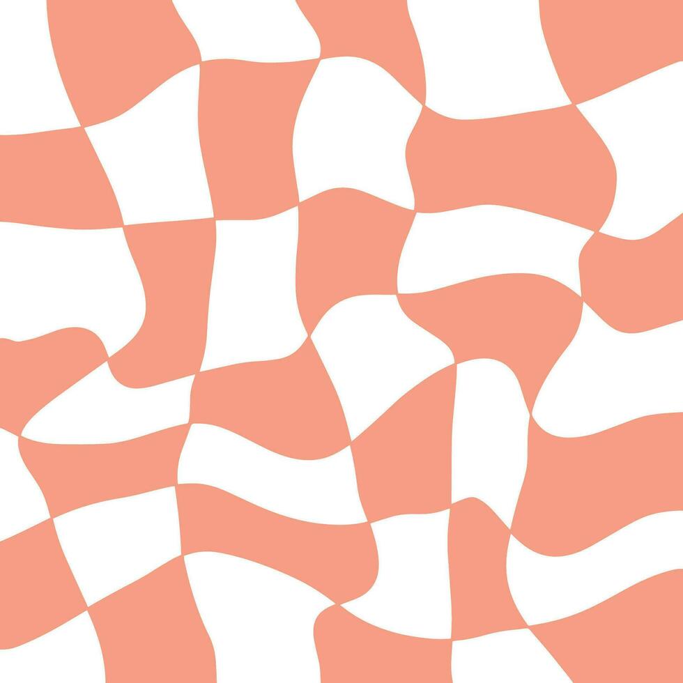 Checkerboard background in black and white colors, retro groovy wavy psychedelic checkerboard pattern. Vector illustration