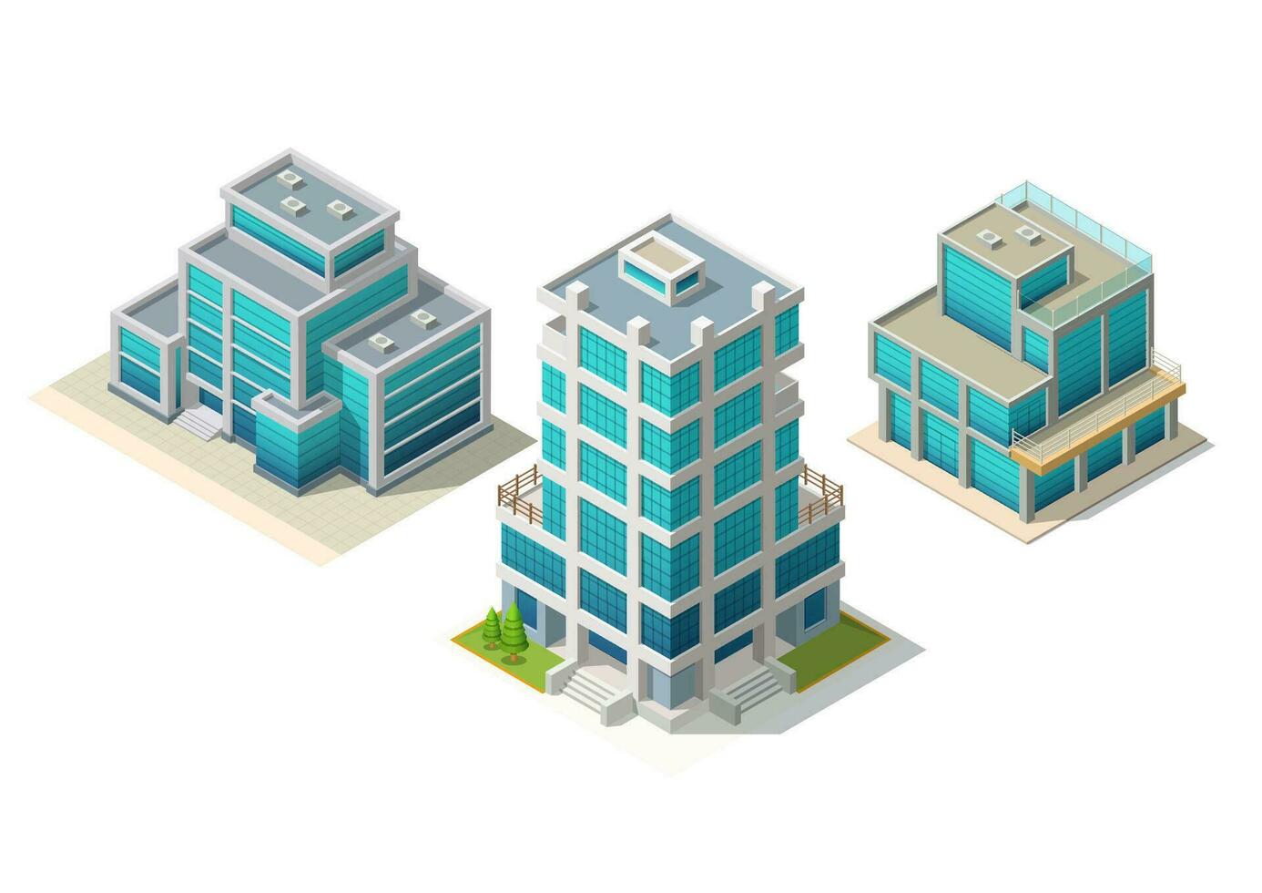 Set of isometric modern office building. vector