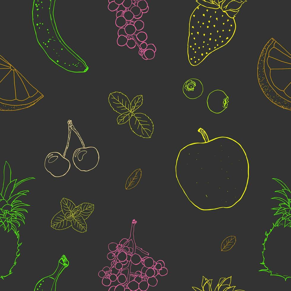 Fruits sketched line art seamless pattern vector