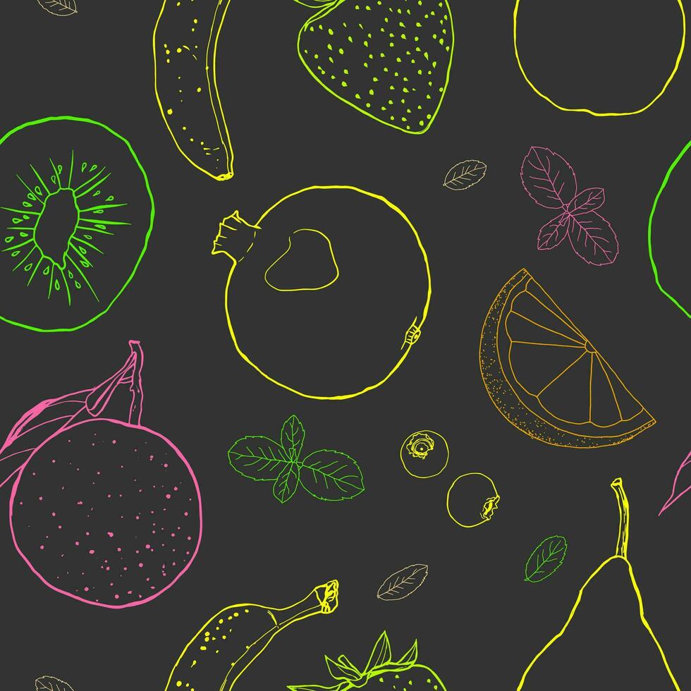 Fruits sketched line art seamless pattern vector