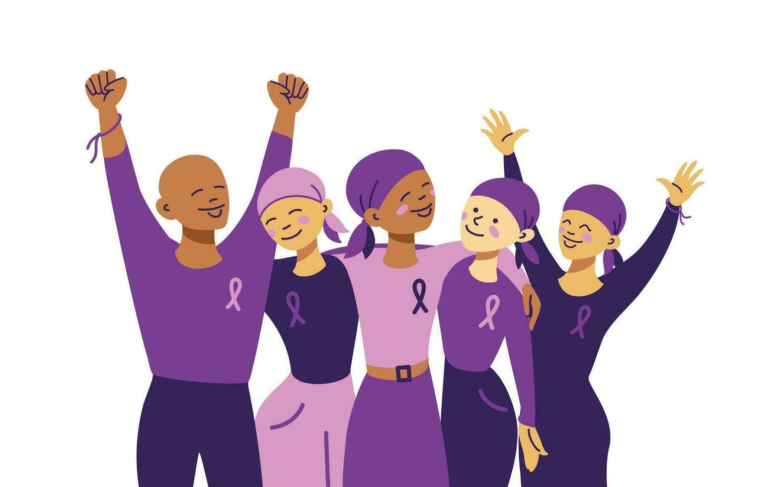 World cancer day. Group of people supporting each other in the fight against with cancer. Banner. Vector. vector