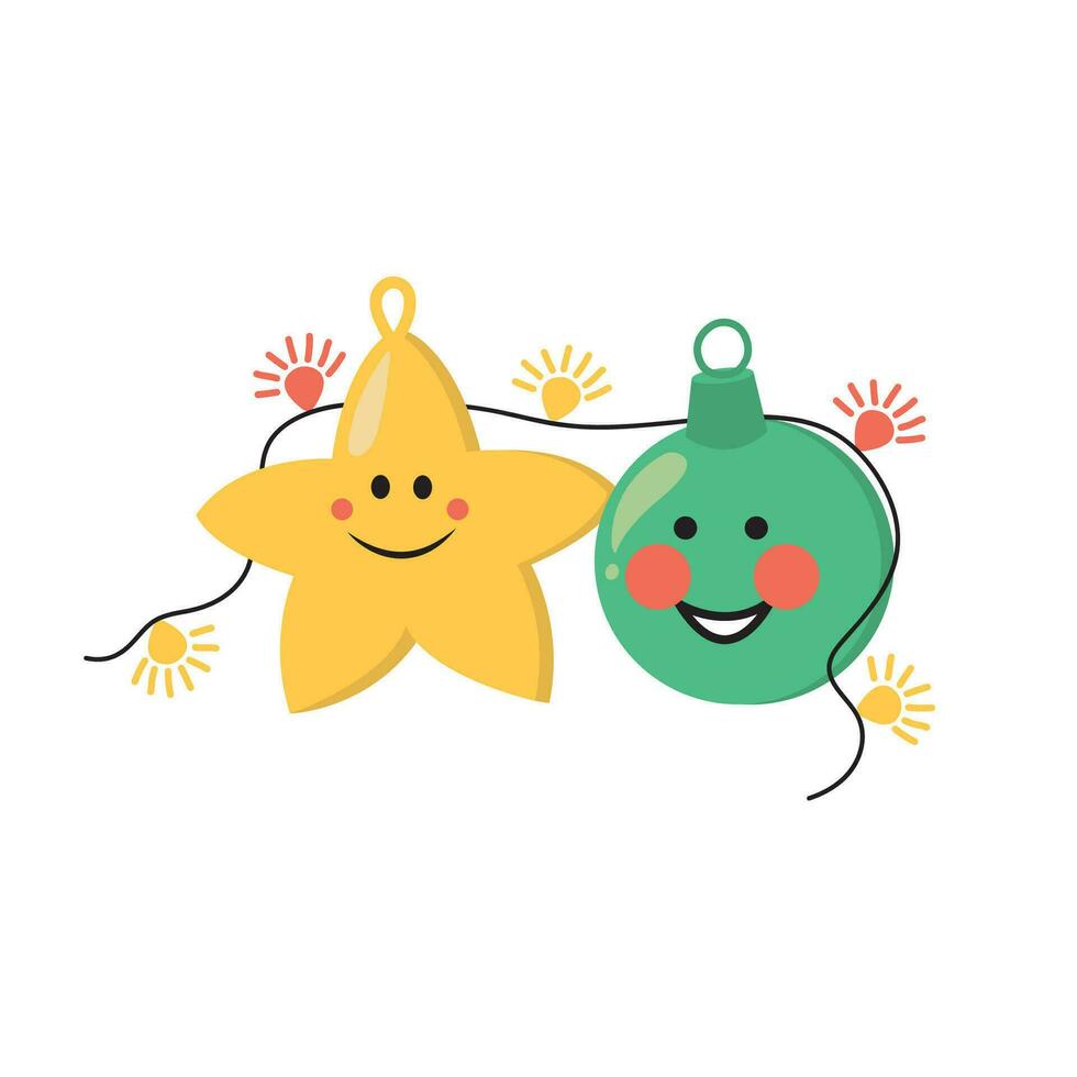 New year's and Christmas star and ball. Cartoon illustration vector