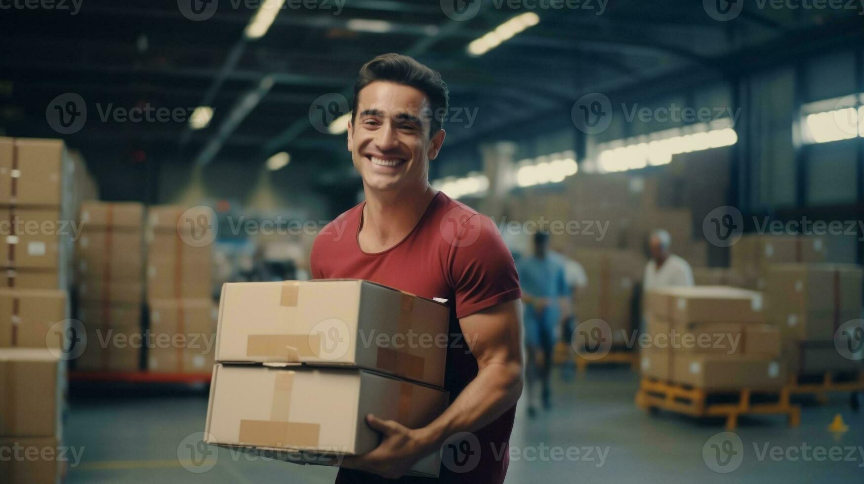 AI generated A warehouse worker prepares parcels for shipment. photo