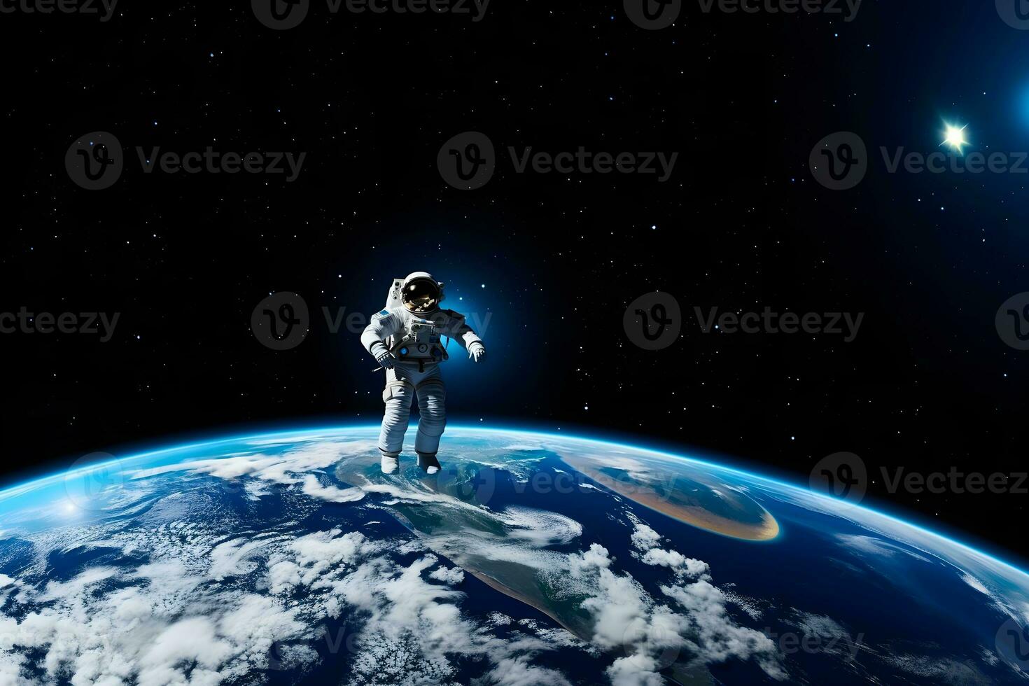 AI generated Astronaut in space on background of planet Earth. photo
