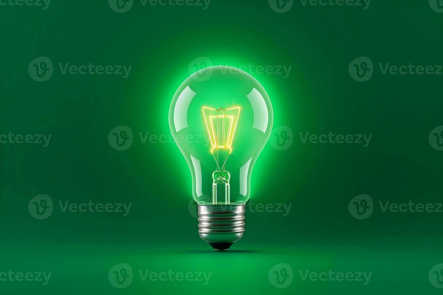 AI generated A light bulb glowing on a green background as a green energy concept. photo