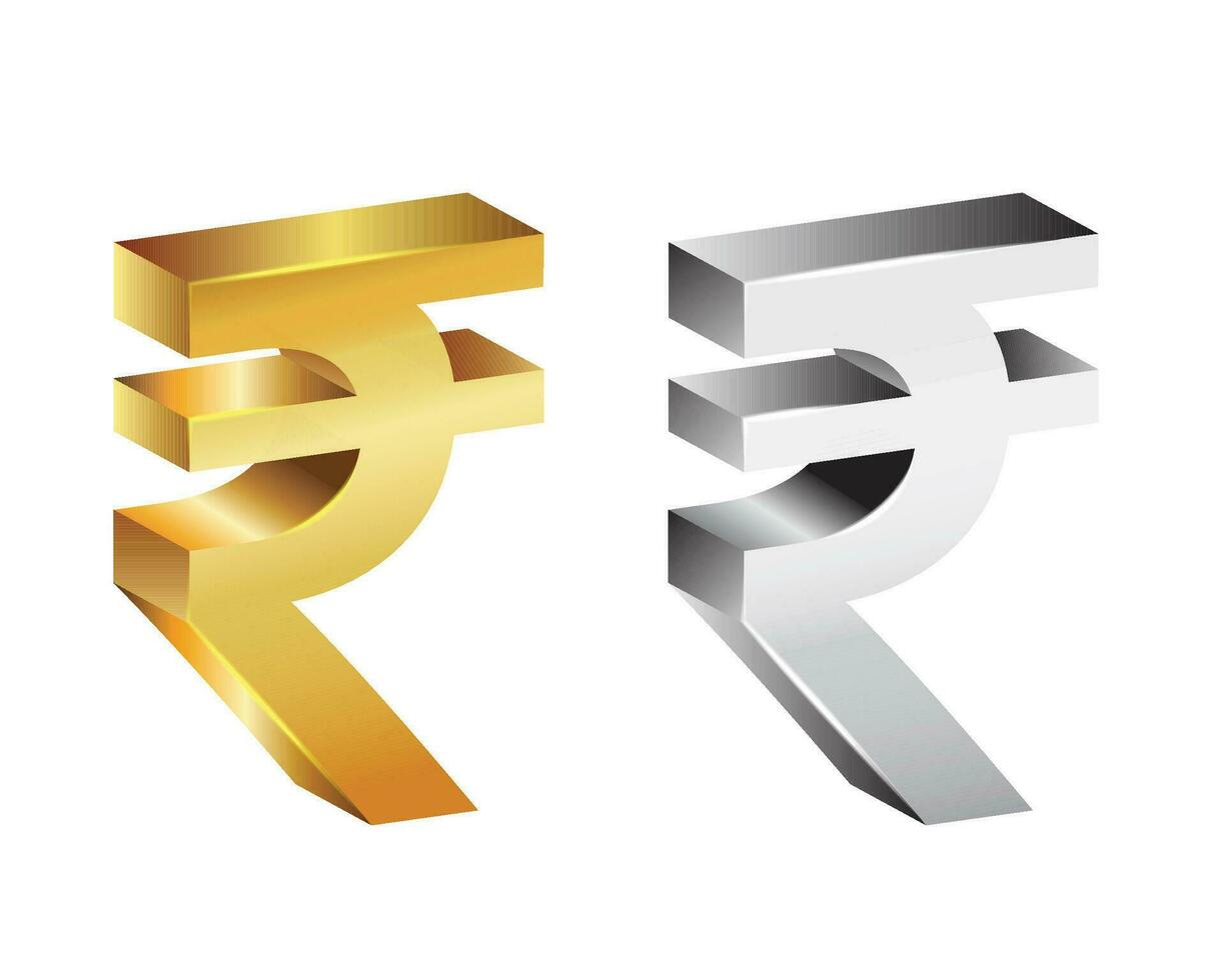 3d rupee symbol in golden and grey shades vector