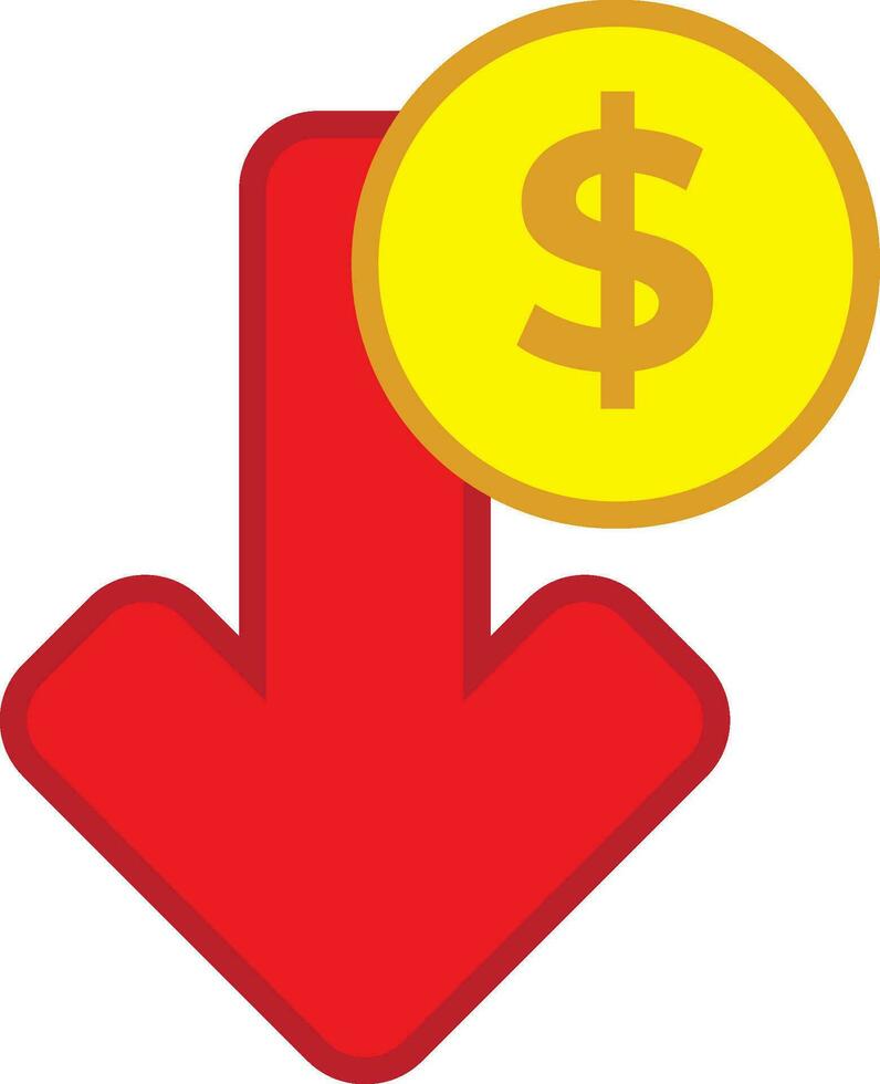 Cost reduction icon price lower arrow. Vector low cost money crisis line icon