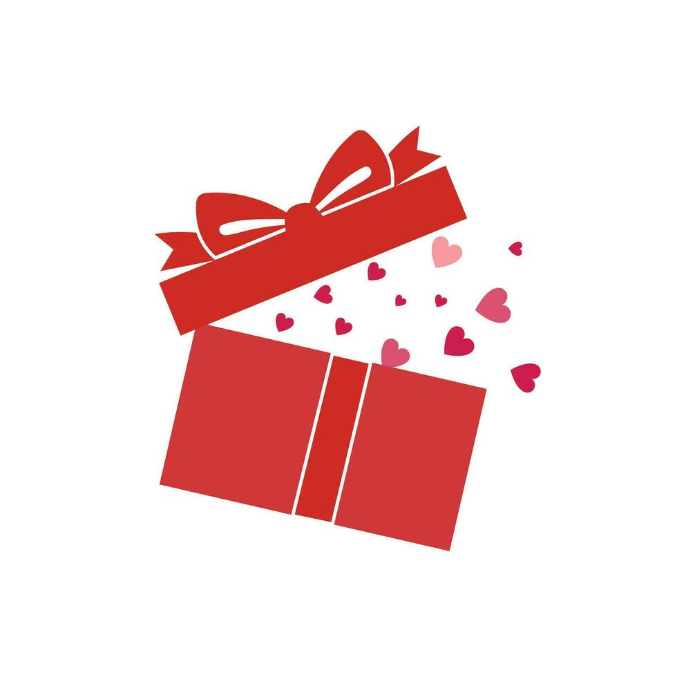 Gift box with heart icon set. St. Valentine's Day simple illustrations in line and colored styles. Love symbols. vector