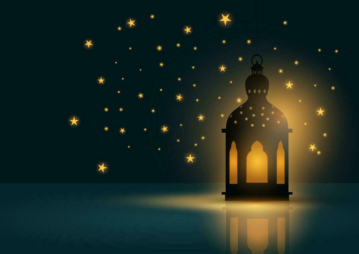 Ramadan background with glowing lantern and stars vector