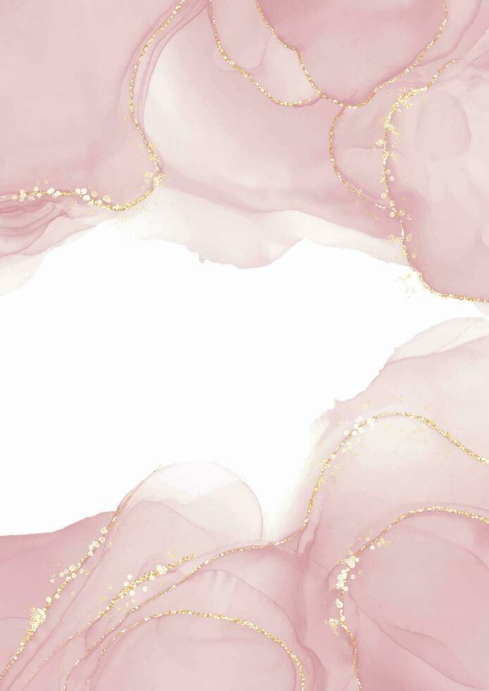 hand painted pastel pink alcohol ink background with gold glitter vector
