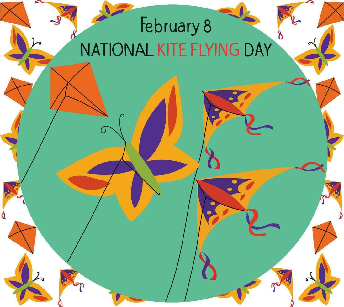 national kite flying day february 8 vector illustration