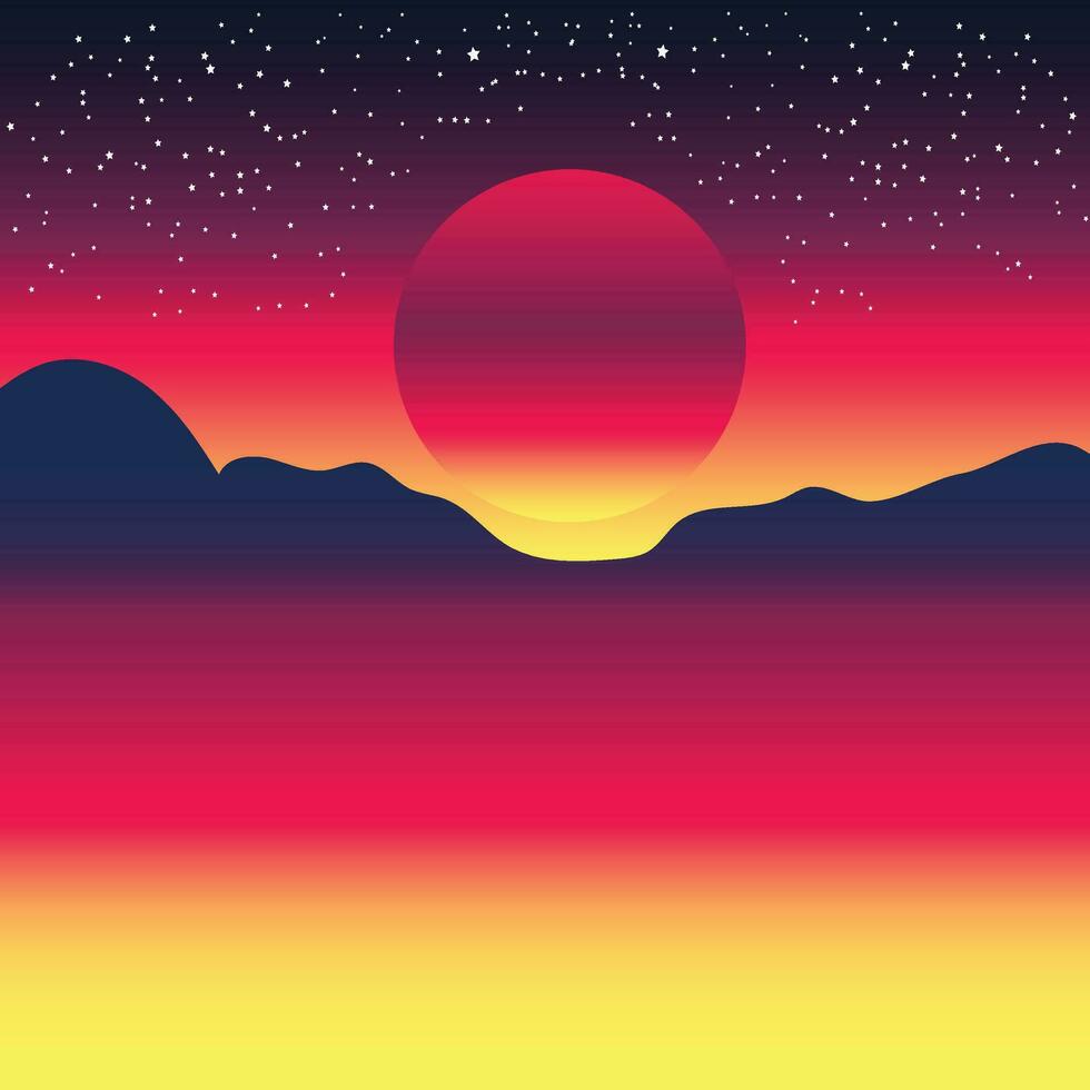 80s Retro Sunset circle background navy maroon red yellow color gradiant vector