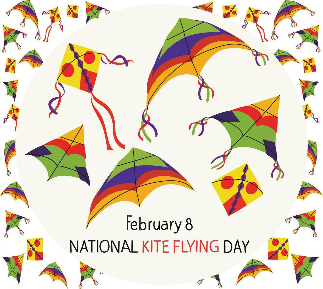 national kite flying day february 8 vector illustration