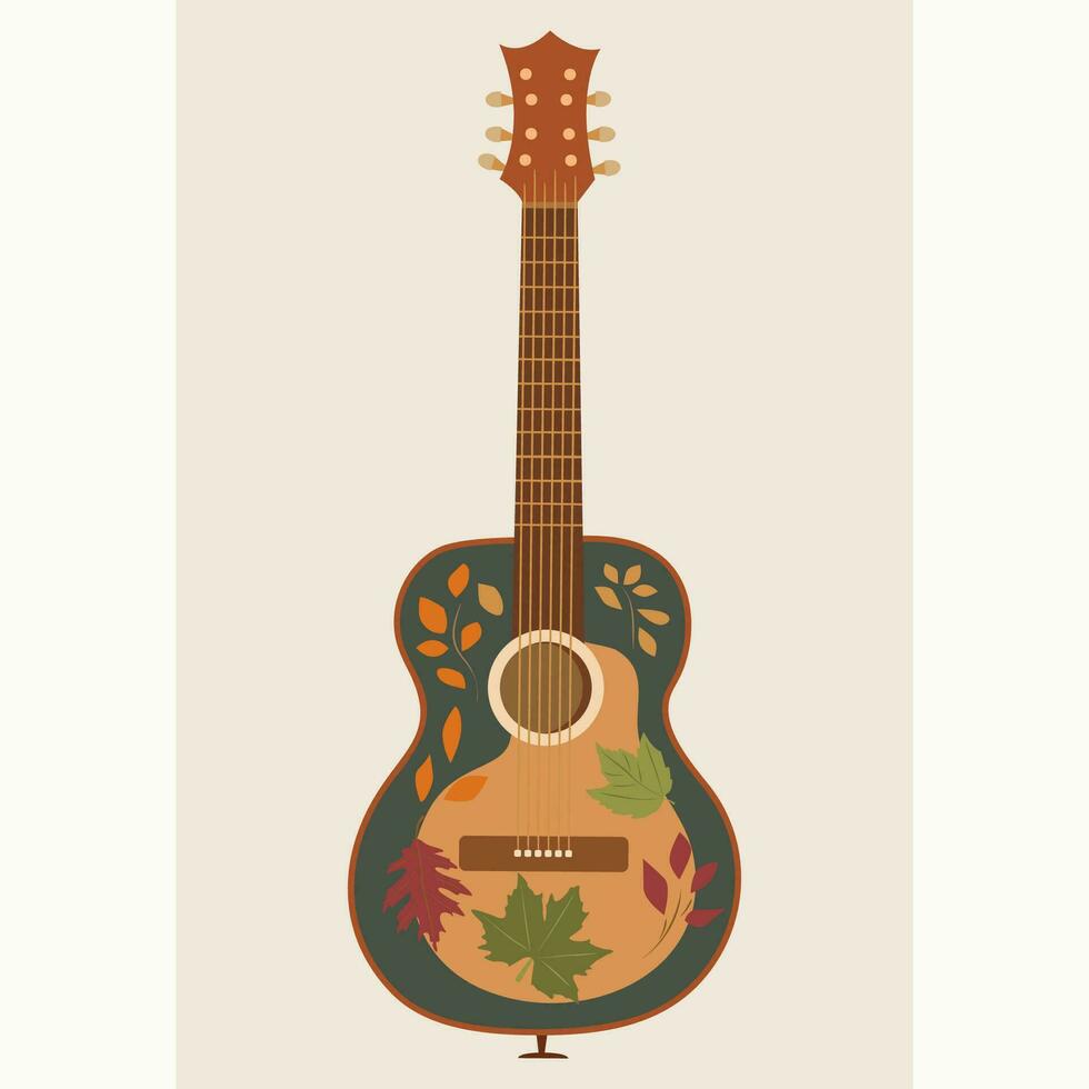 ilustración de país guitarra con hojas vector