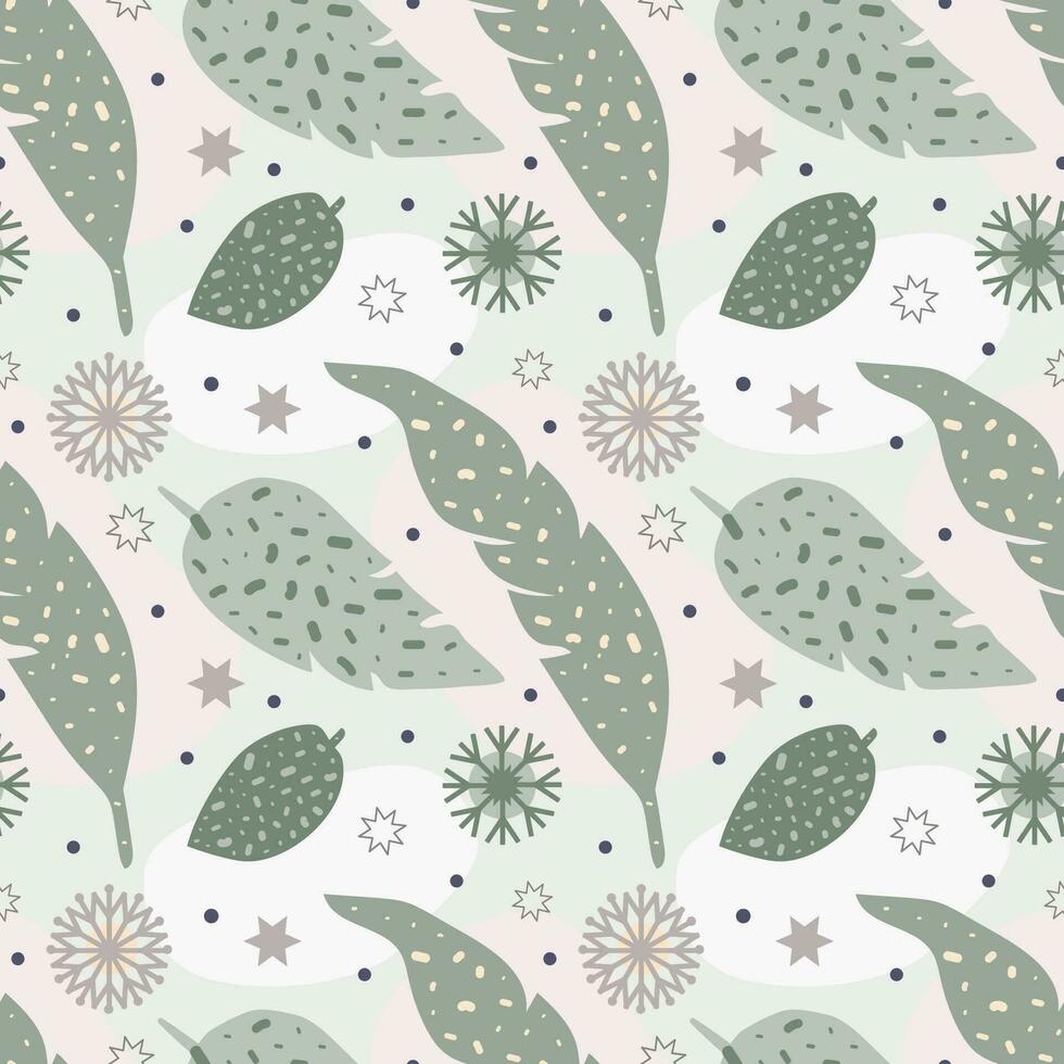 New Years pattern with leaves and snowflakes vector