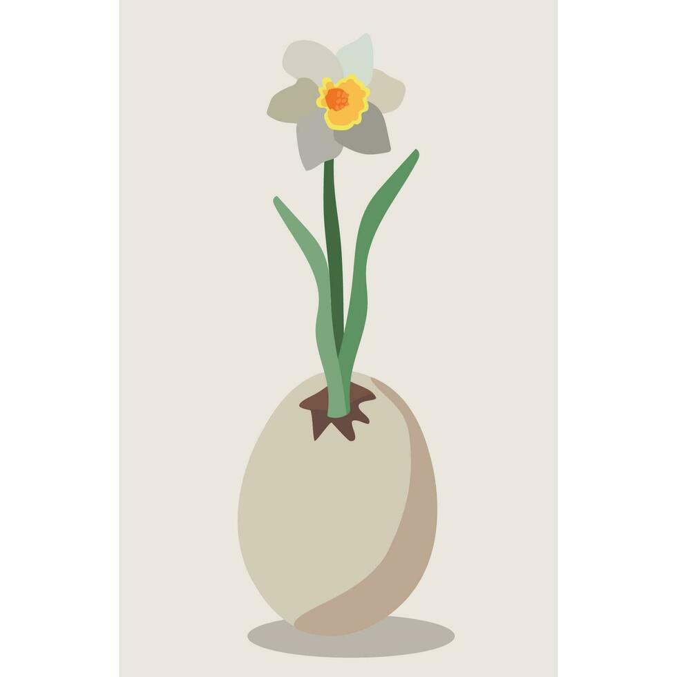 Vector illustration of a narcissus growing in an eggshell.
