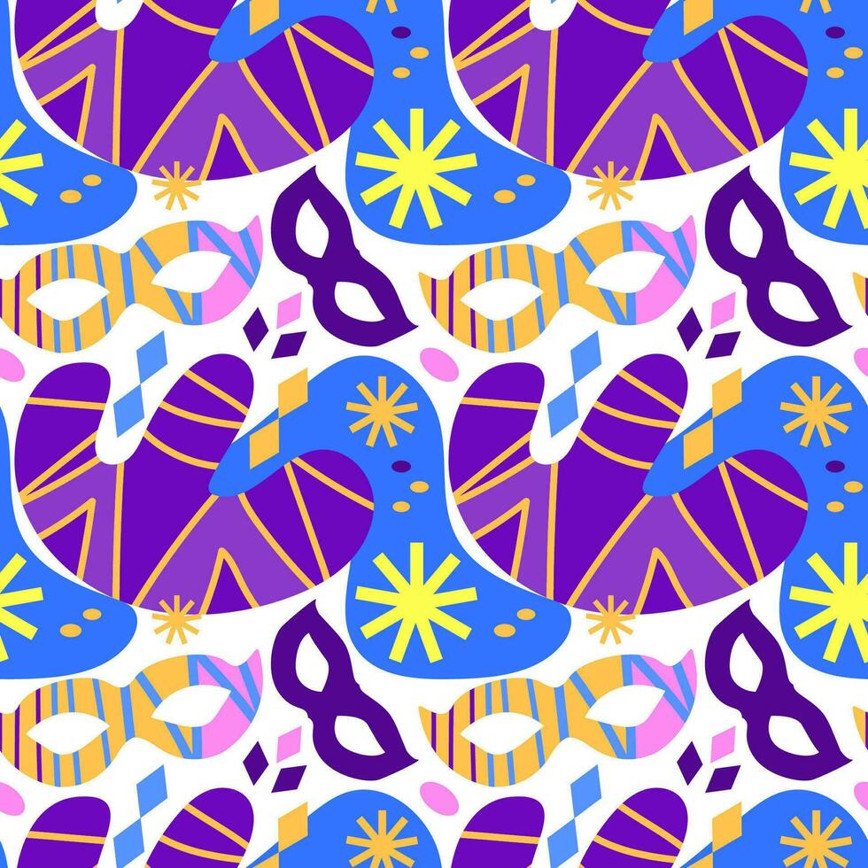 A pattern with carnival masks, snowflakes and abstract shapes vector