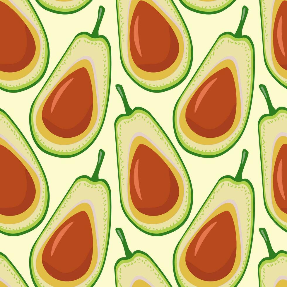 un moderno modelo con grande aguacate cortar mitades. verde, marrón colores. ligero beige antecedentes. para textiles, fondo de pantalla, envase papel, menú vector