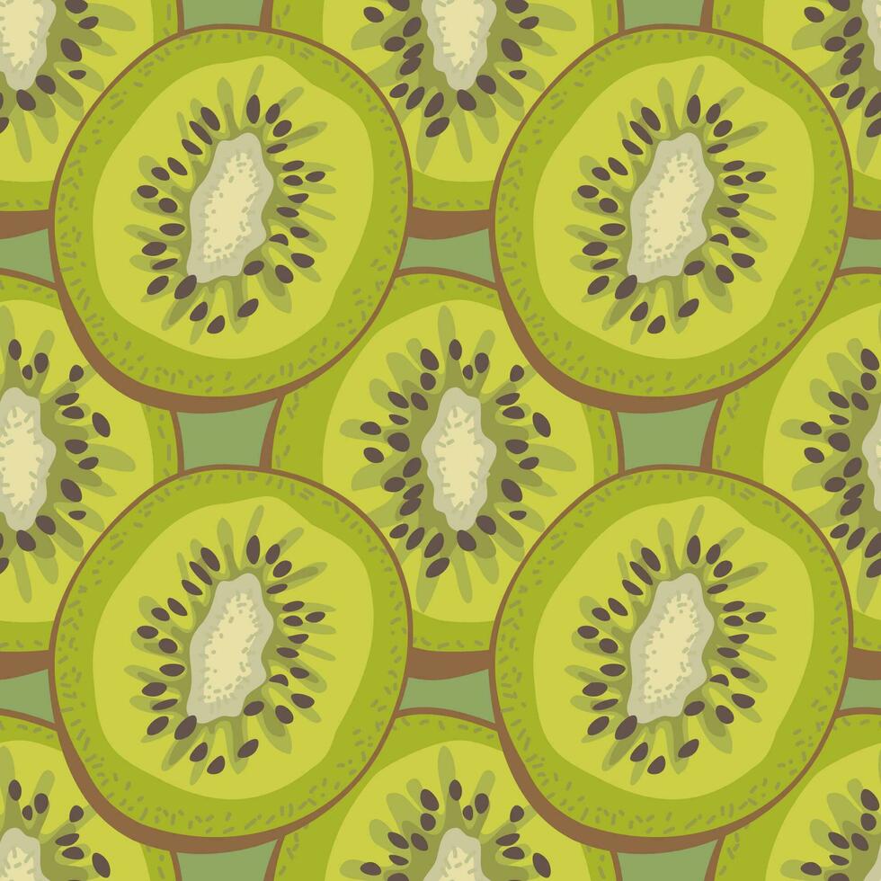 A modern pattern with big Kivi cut halves. Green, brown, gray colors. For textiles, wallpaper, wrapping paper, menu vector