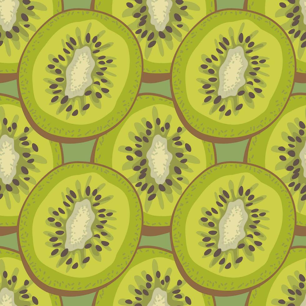 un moderno modelo con grande kivi cortar mitades. verde, marrón, gris colores. para textiles, fondo de pantalla, envase papel, menú vector