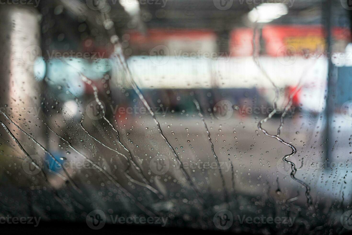 Car wash. Driver view looking out through photo