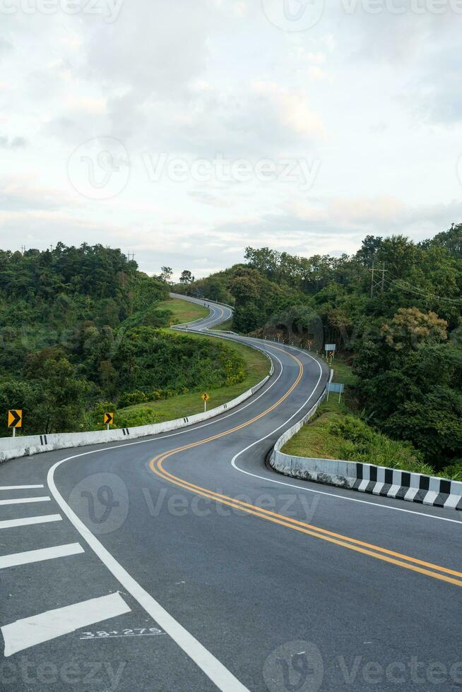 Beautiful curved road look like number 3 on the high mountain in Nan province, Thailand. photo