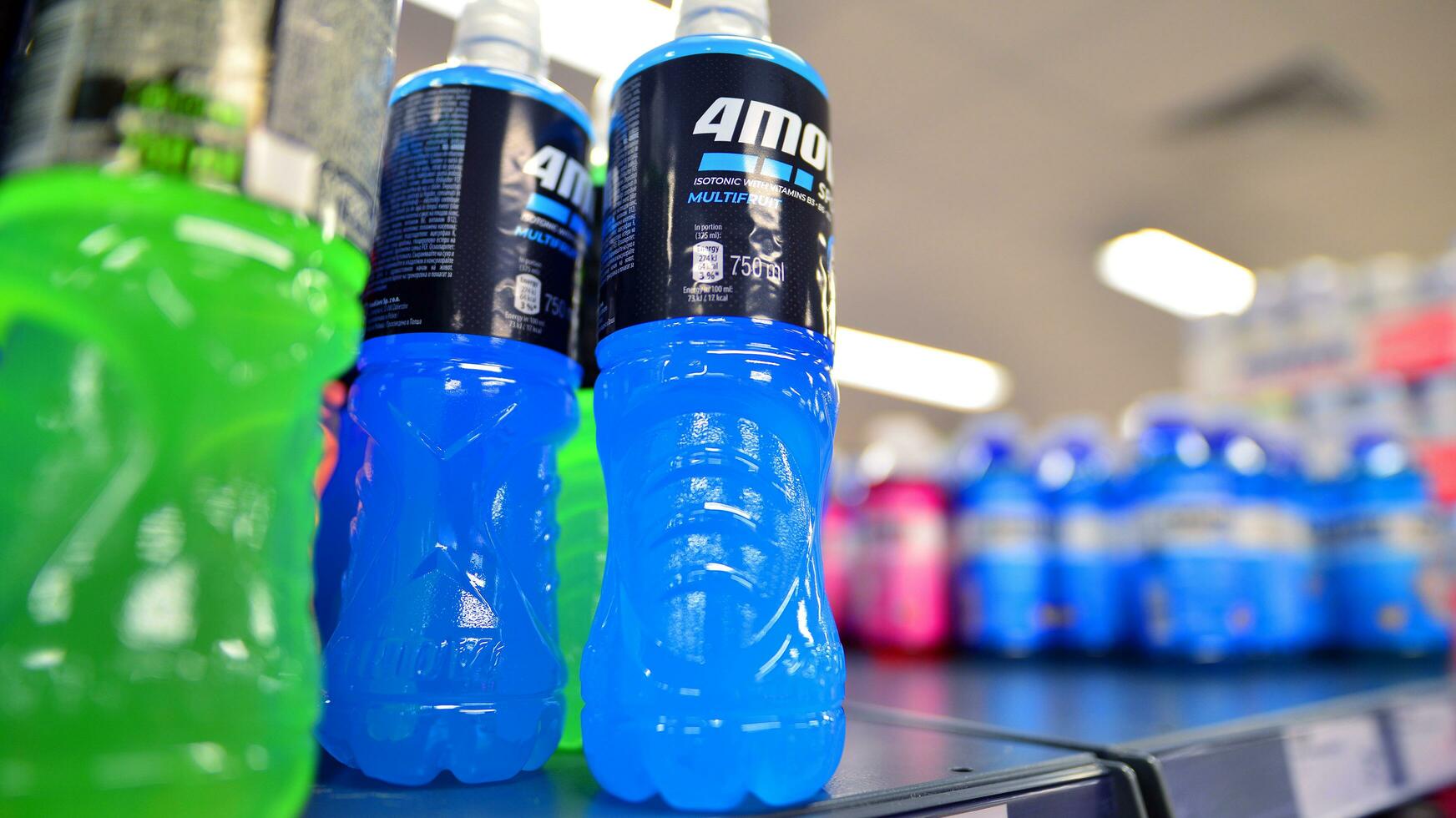 Warsaw, Poland. 8 January 2024. Inside supermarket Netto. Energy drinks. photo