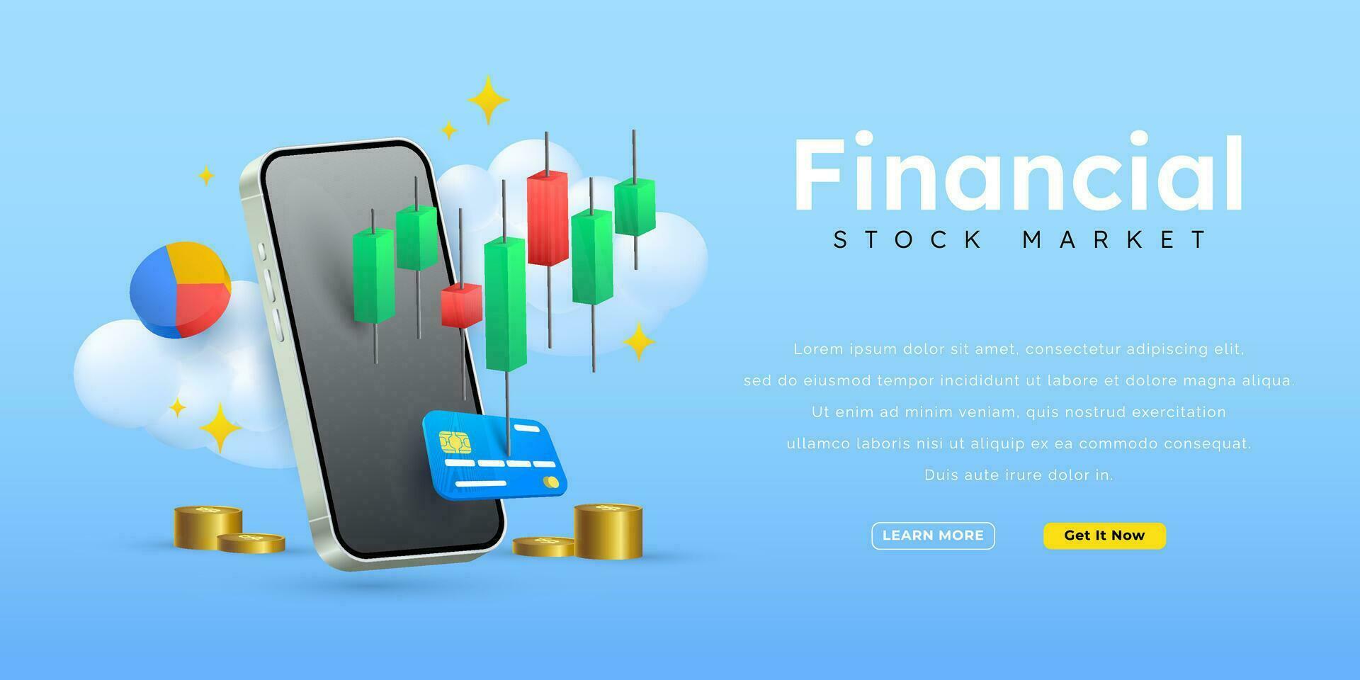 3d stock market and exchange candle stick graph chart illustration vector