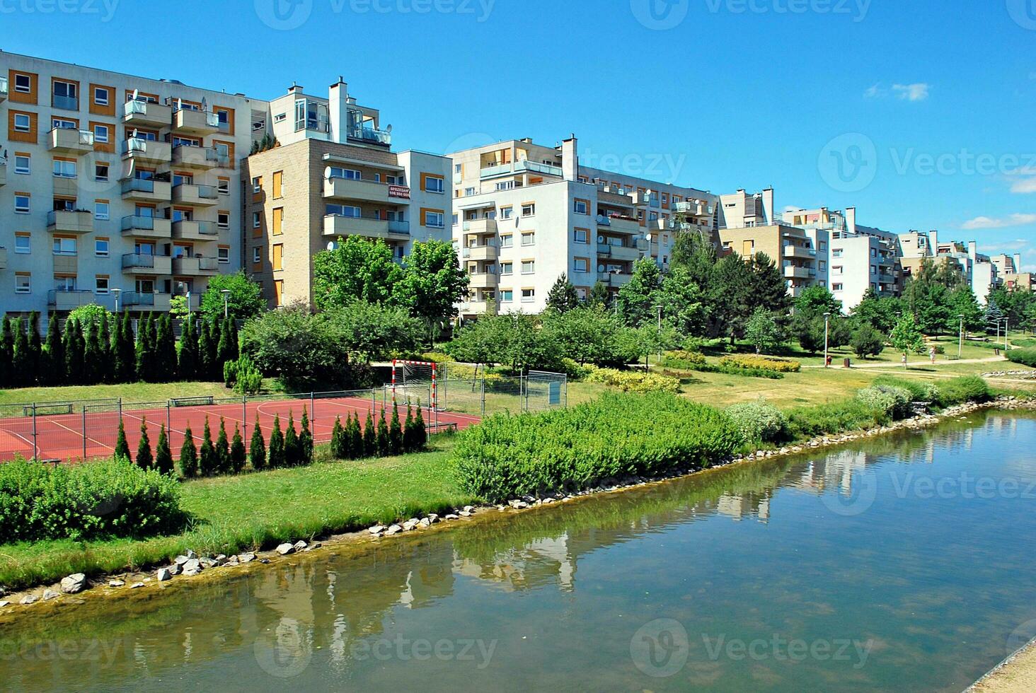 Modern and new apartment building. Multistoried, modern, new and stylish living block of flats. photo