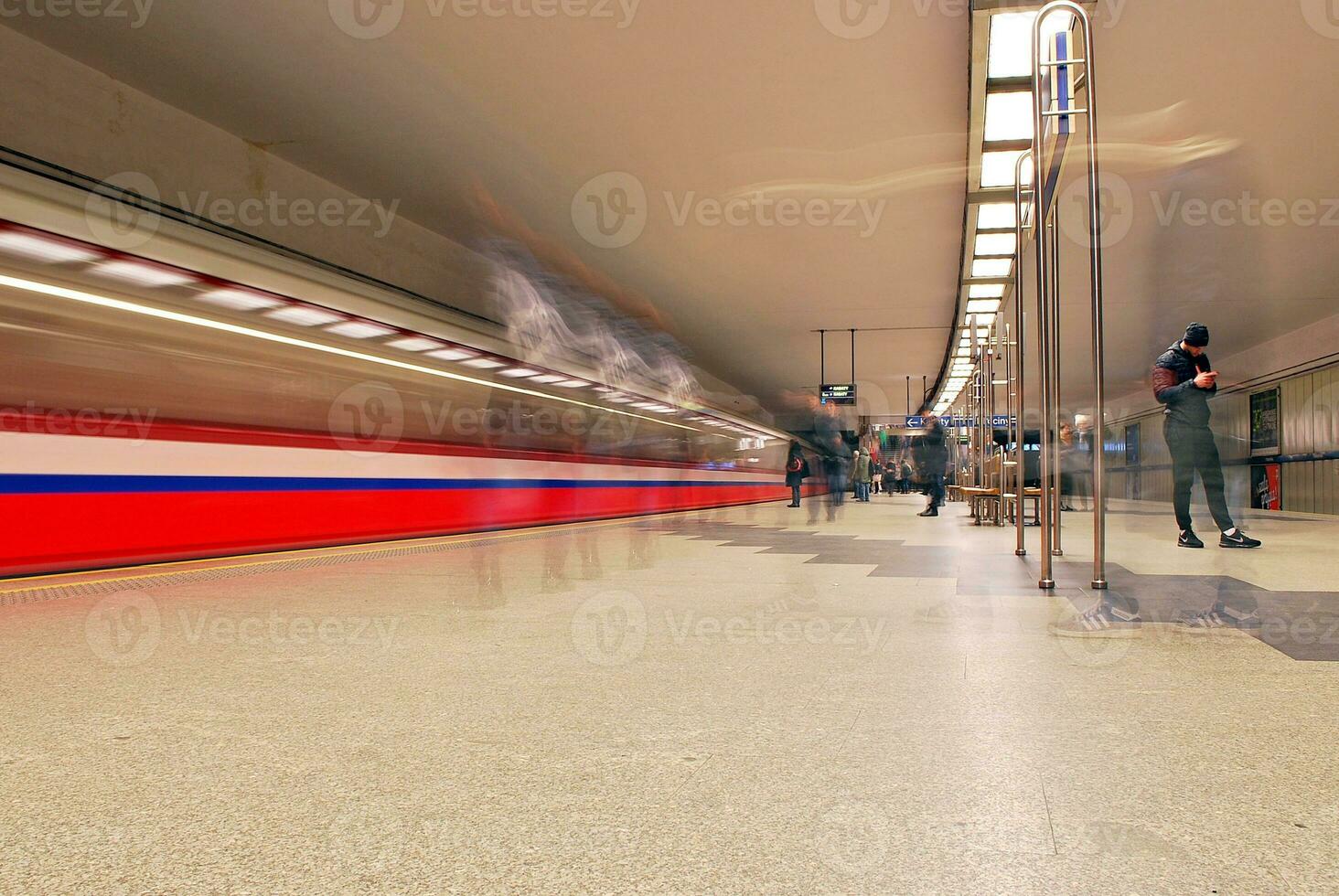 Fast motion of metro train.  Long exposure of a passing-by passenger train. In Motion photo