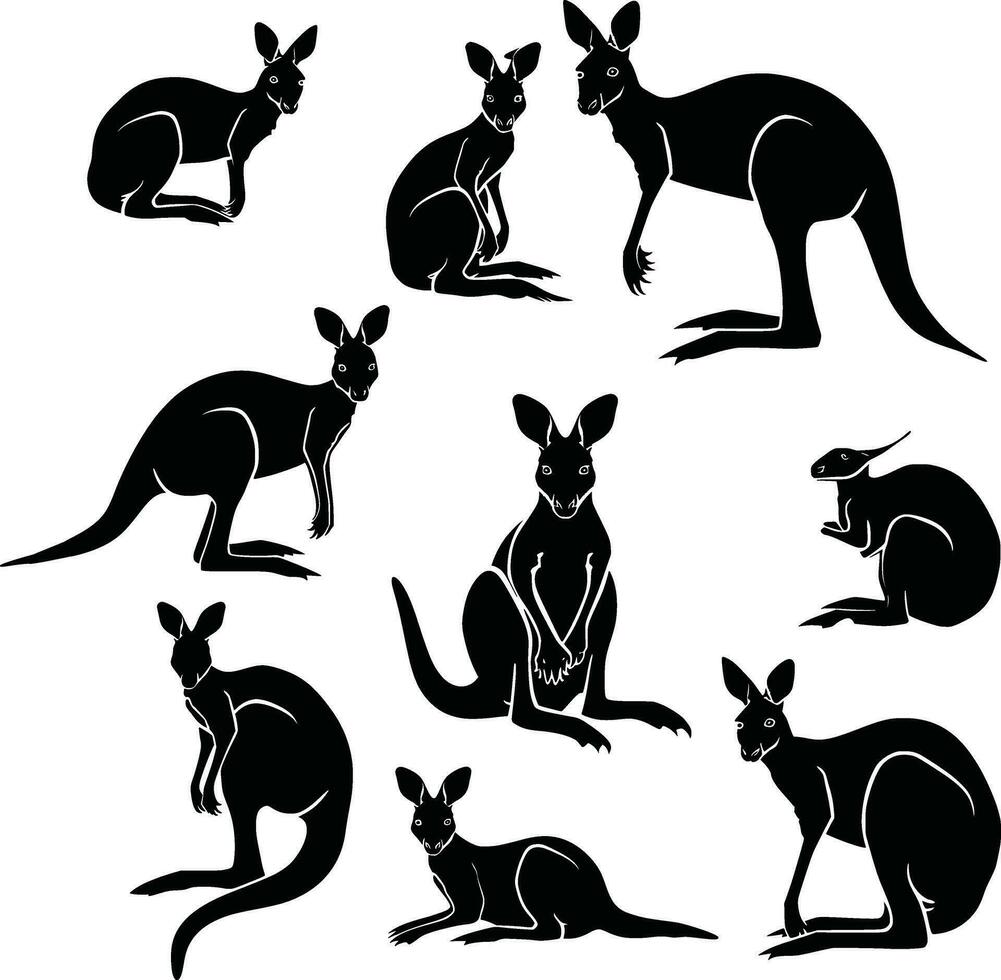 illustration Kangaroo silhouettes vector set