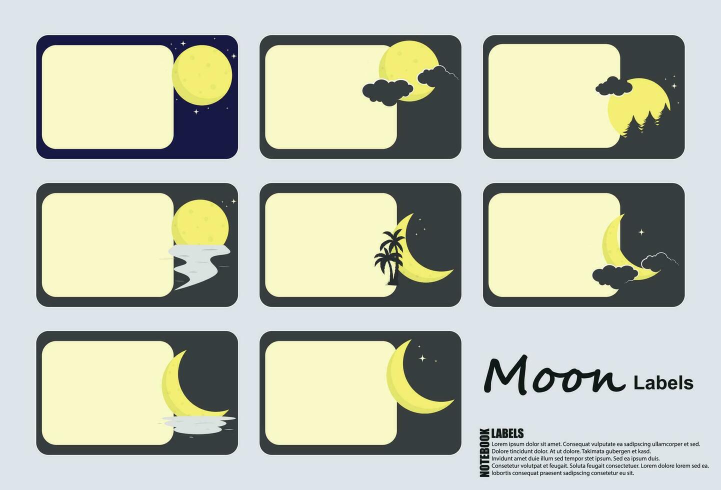 Moon Notebook Labels. School Name Labels. School Book Labels Template. vector