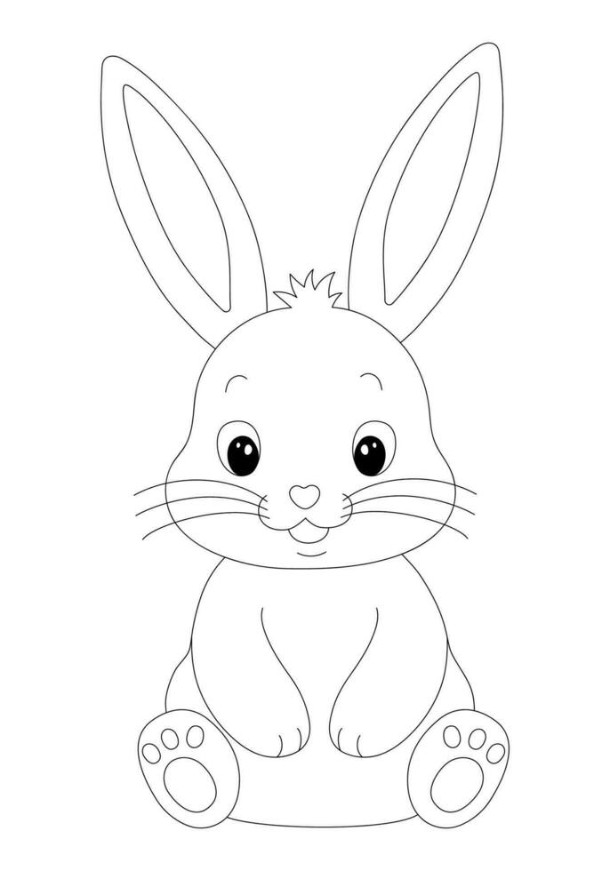 Adorable cartoon bunny for coloring page. Hand drawn vector contoured black and white illustration.