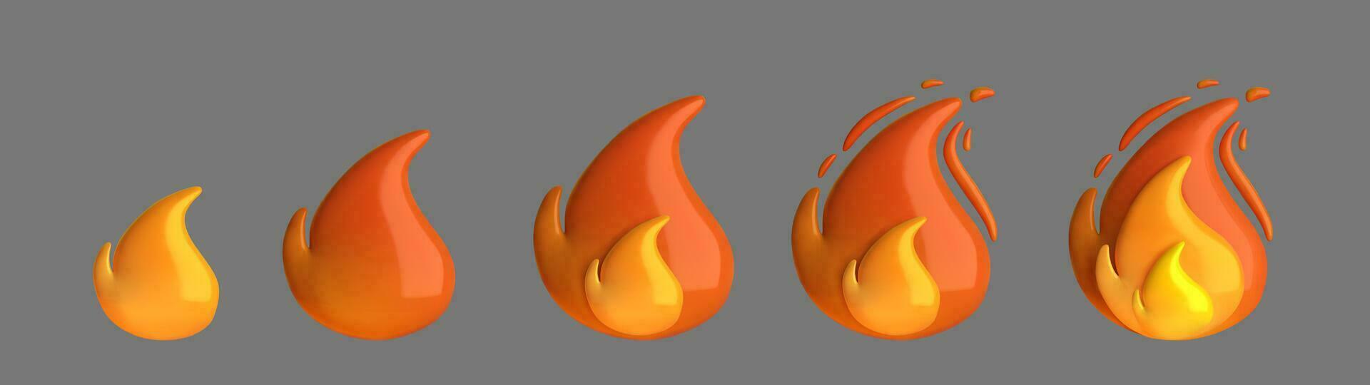 Set Icon 3d fire flame icon isolated on grei background.  Illustration in cartoon plastic style.Vector illustration vector