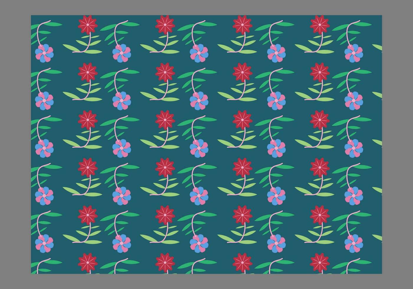 a pattern with flowers and leaves on a blue background vector