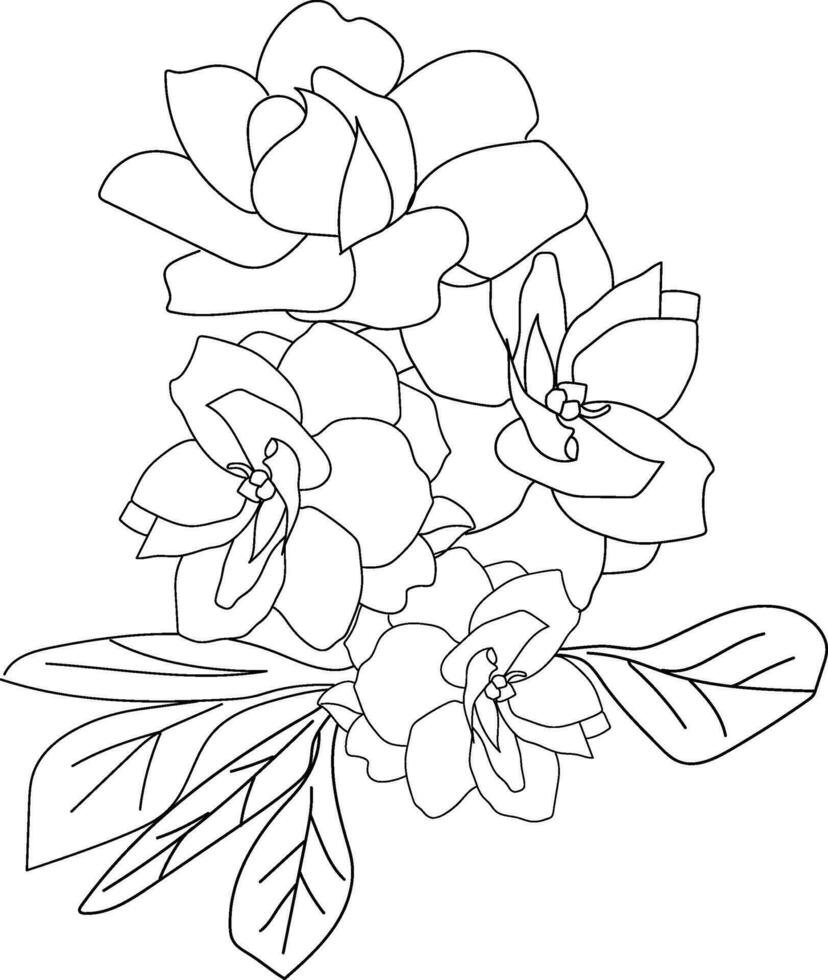 Minimalist gardenia tattoo, realistic gardenia flower drawing, tattoo gardenia flower drawing, easy gardenia coloring pages for kids vector