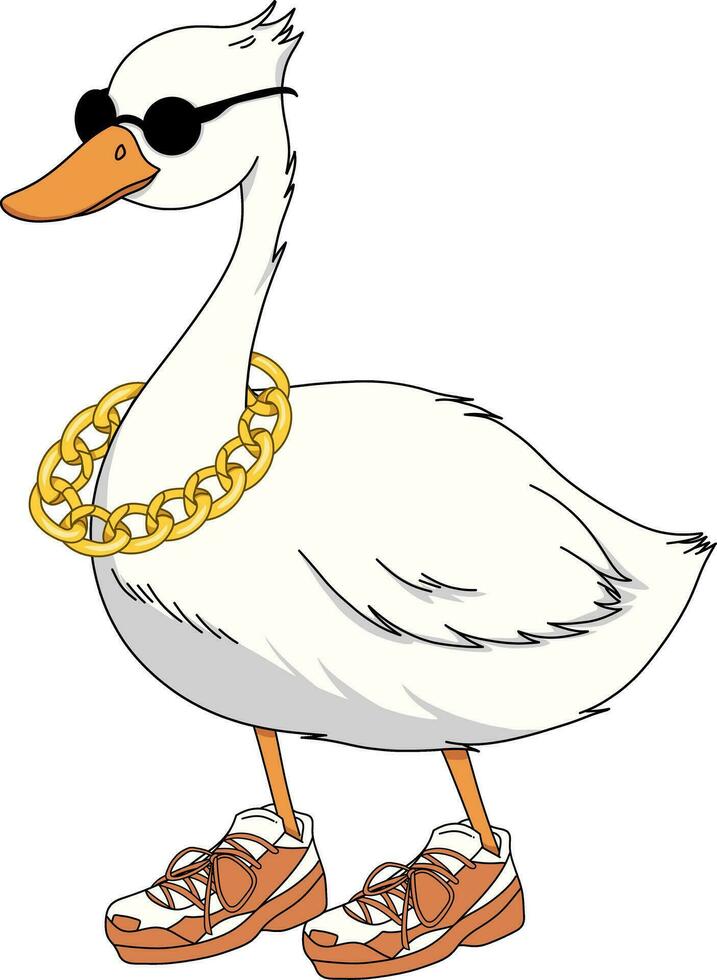 Swag Duck Wearing Cool Chain Necklace with Black Sunglass on Hiphop style Sneaker vector
